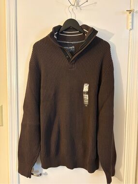 Nautica Men’s Brown Ribbed Quarter-Zip Sweater